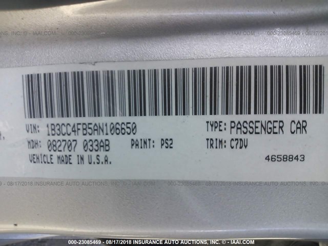 1B3CC4FB5AN106650 - 2010 DODGE AVENGER SXT SILVER photo 9