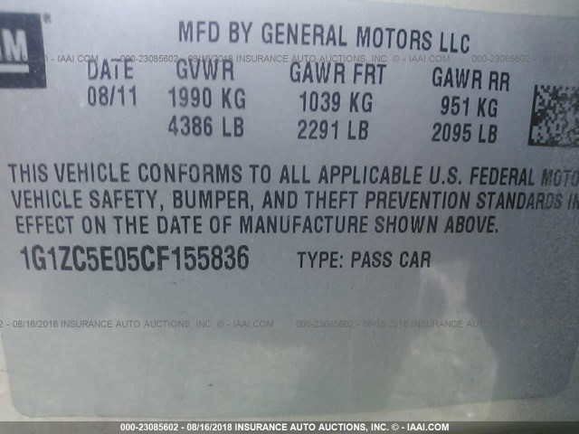 1G1ZC5E05CF155836 - 2012 CHEVROLET MALIBU 1LT GOLD photo 9