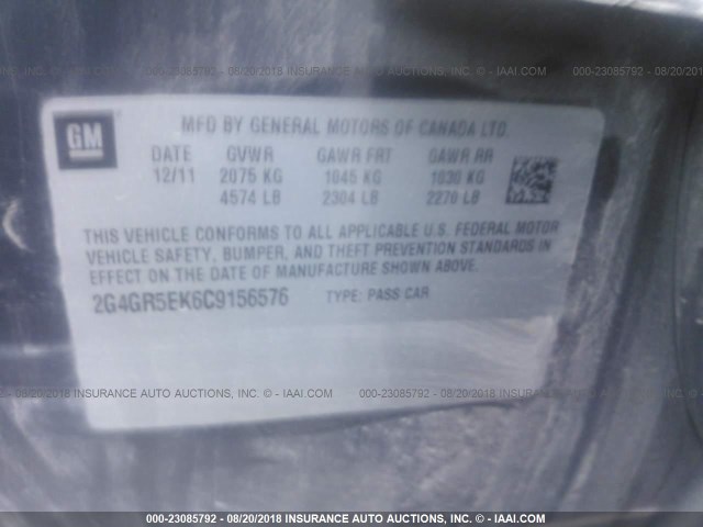 2G4GR5EK6C9156576 - 2012 BUICK REGAL GRAY photo 9