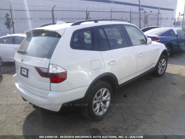 WBXPC93479WJ26779 - 2009 BMW X3 XDRIVE30I WHITE photo 4