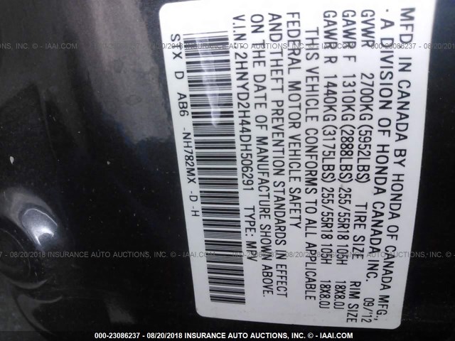 2HNYD2H44DH506291 - 2013 ACURA MDX TECHNOLOGY BLACK photo 9