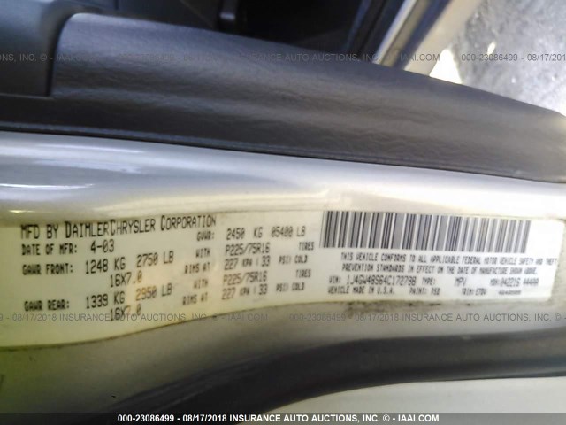 1J4GW48S64C172798 - 2004 JEEP GRAND CHEROKEE LAREDO/COLUMBIA/FREEDOM 银色 照片 9