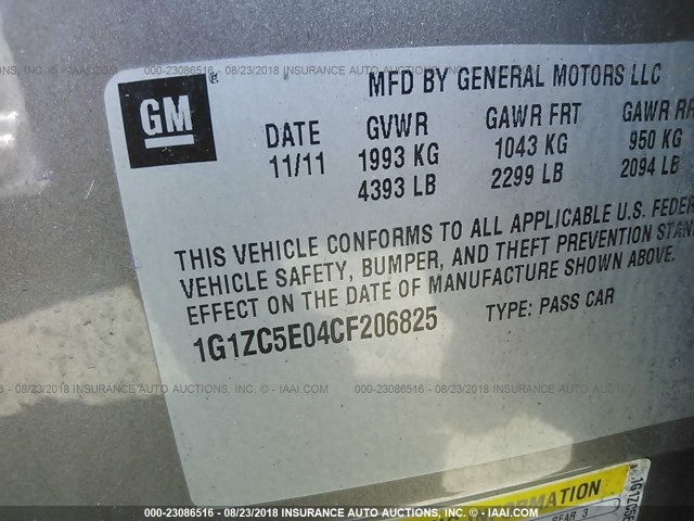 1G1ZC5E04CF206825 - 2012 CHEVROLET MALIBU 1LT ყავისფერი ფოტო 9