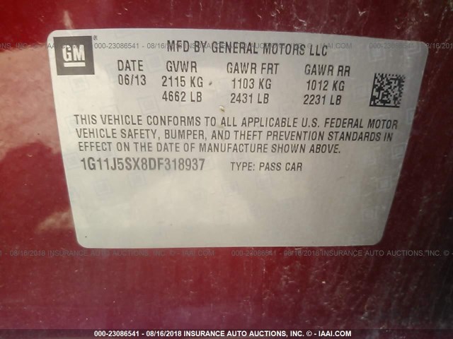 1G11J5SX8DF318937 - 2013 CHEVROLET MALIBU LTZ 红色 照片 9