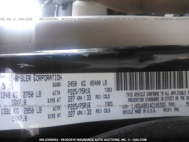 1J4GW48S14C105333 - 2004 JEEP GRAND CHEROKEE LAREDO/COLUMBIA/FREEDOM 紫色 照片 9