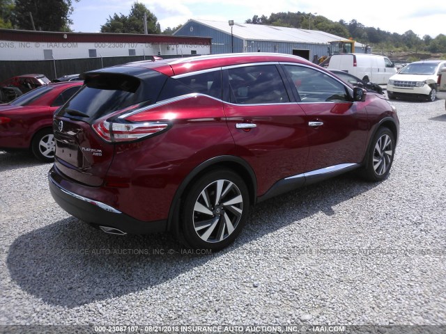 5N1AZ2MH5GN139894 - 2016 NISSAN MURANO S/SL/SV/PLATINUM MAROON photo 4