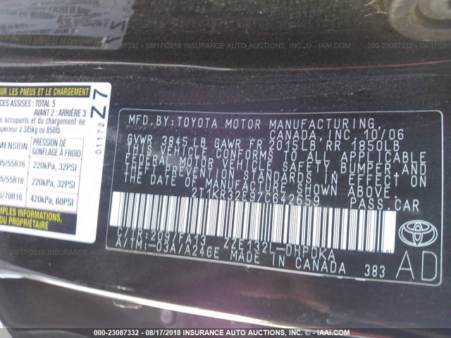 2T1KR32E97C642659 - 2007 TOYOTA COROLLA MATRIX XR BLACK photo 9