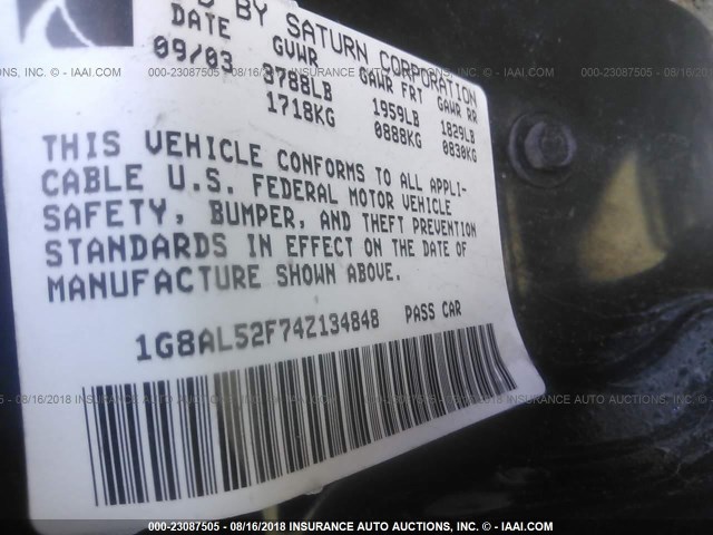 1G8AL52F74Z134848 - 2004 SATURN ION LEVEL 3 RED photo 9