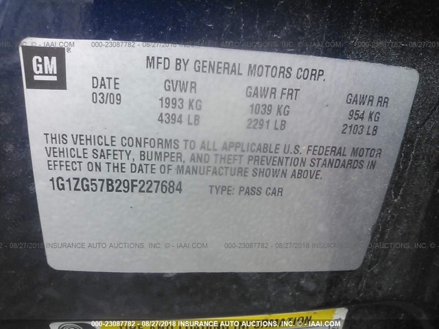 1G1ZG57B29F227684 - 2009 CHEVROLET MALIBU LS 蓝色 照片 9