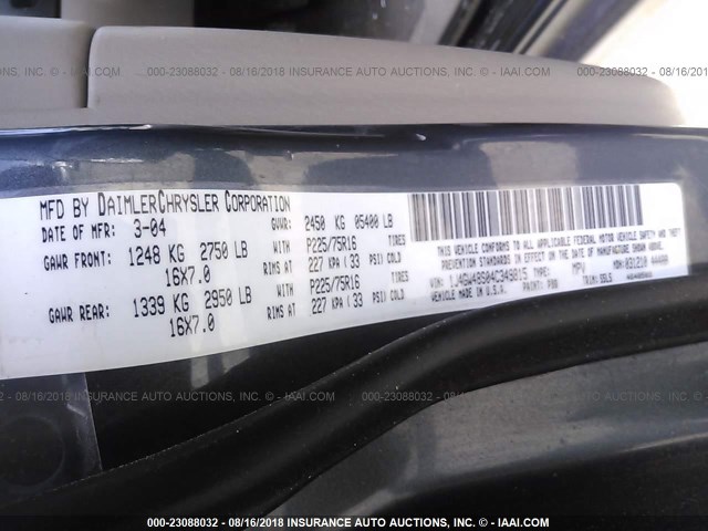 1J4GW48S04C349815 - 2004 JEEP GRAND CHEROKEE LAREDO/COLUMBIA/FREEDOM 蓝色 照片 9