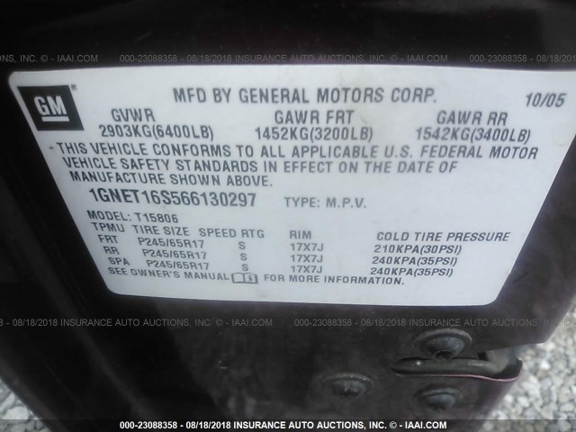 1GNET16S566130297 - 2006 CHEVROLET TRAILBLAZER EXT LS/EXT LT MAROON photo 9