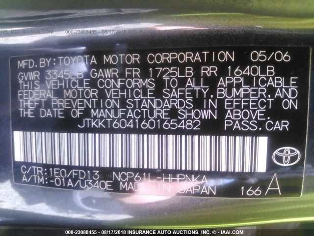 JTKKT604160165482 - 2006 TOYOTA SCION XA GRAY photo 9