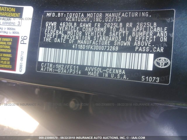 4T1BD1FK3DU073269 - 2013 TOYOTA CAMRY HYBRID/LE/XLE 蓝色 照片 9