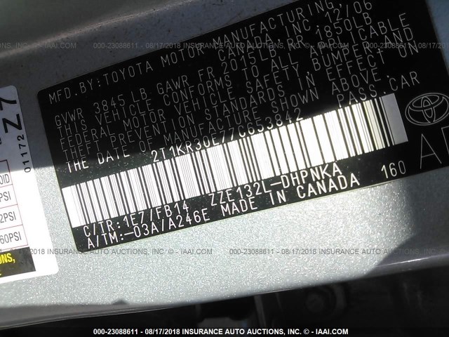 2T1KR30E77C653842 - 2007 TOYOTA COROLLA MATRIX XR SILVER photo 9