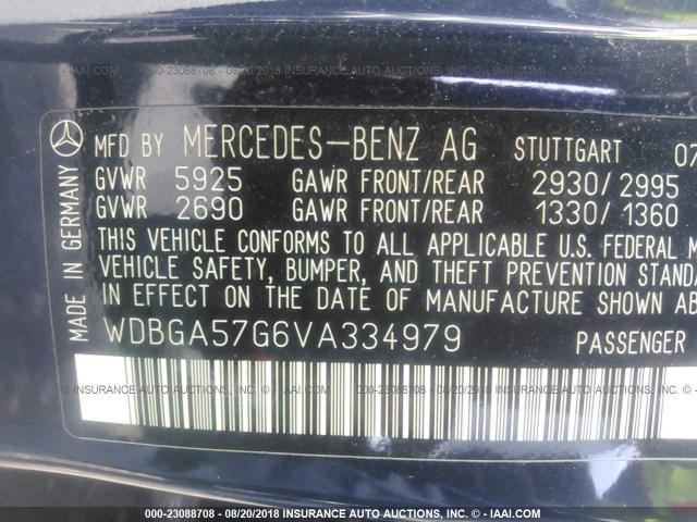 WDBGA57G6VA334979 - 1997 MERCEDES-BENZ S 600 BLUE photo 9