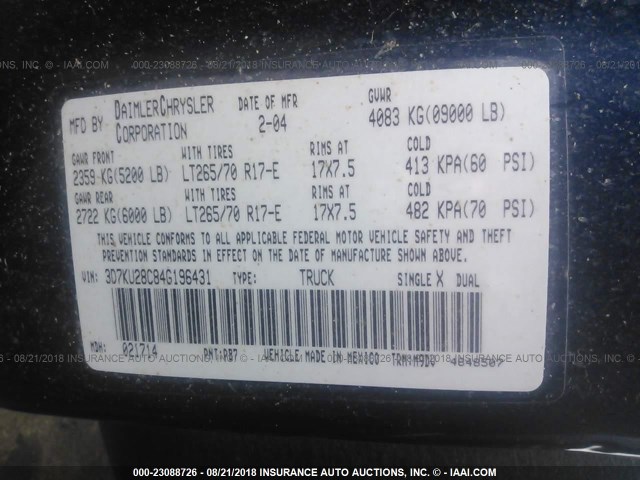 3D7KU28C84G196431 - 2004 DODGE RAM 2500 ST/SLT 蓝色 照片 9