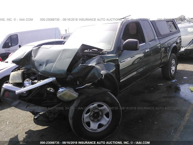 4TASN92N0YZ670593 - 2000 TOYOTA TACOMA XTRACAB PRERUNNER მწვანე ფოტო 2