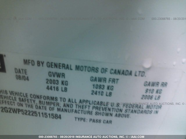 2G2WP522251151584 - 2005 PONTIAC GRAND PRIX Білий фото 9