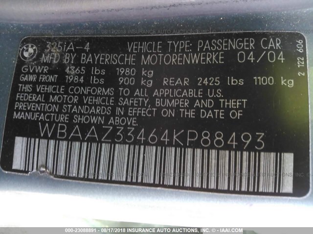 WBAAZ33464KP88493 - 2004 BMW 325 IS SULEV TURQUOISE photo 9