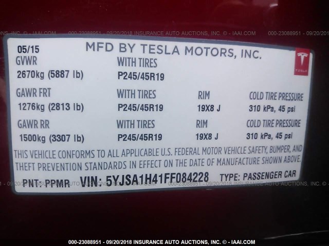 5YJSA1H41FF084228 - 2015 TESLA MODEL S P85D RED photo 9