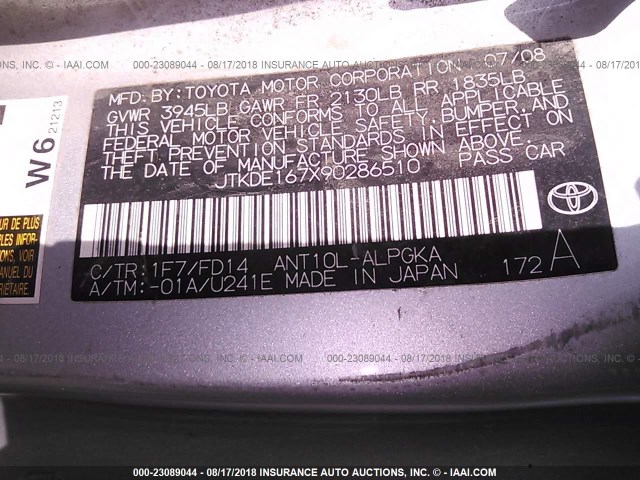 JTKDE167X90286510 - 2009 TOYOTA SCION TC შავი ფოტო 9