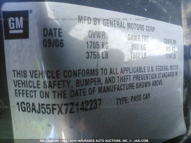 1G8AJ55FX7Z142237 - 2007 SATURN ION LEVEL 2 灰色 照片 9