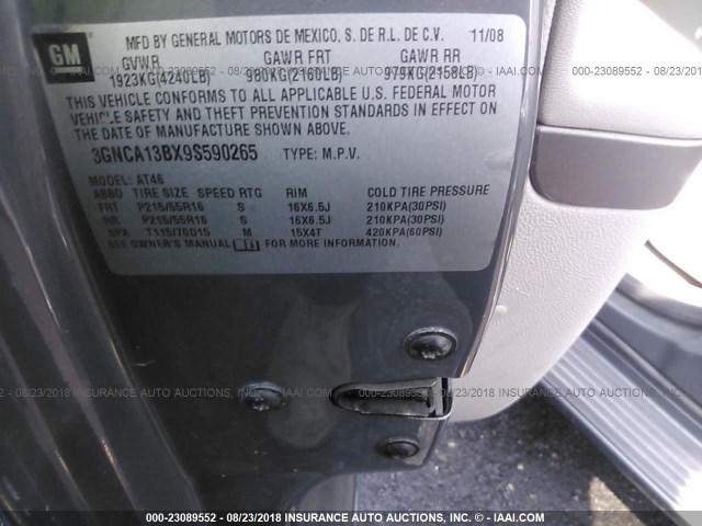 3GNCA13BX9S590265 - 2009 CHEVROLET HHR LS GRAY photo 9