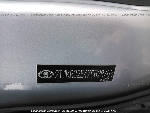 2T1KR32E47C628703 - 2007 TOYOTA COROLLA MATRIX XR SILVER photo 9