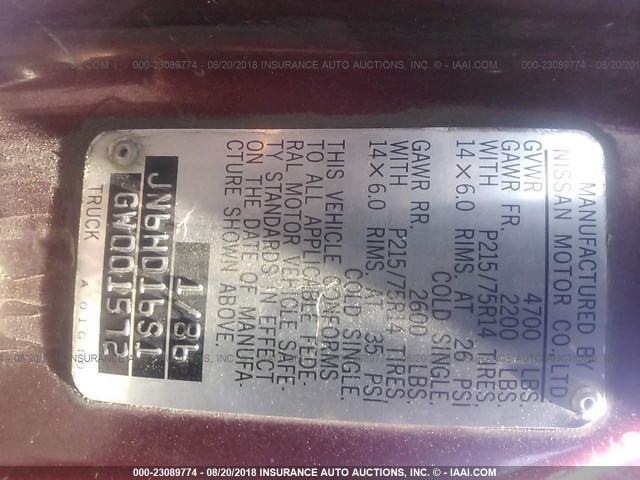 JN6HD16S1GW001572 - 1986 NISSAN D21 KING CAB MAROON photo 9