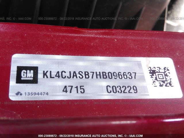 KL4CJASB7HB096637 - 2017 BUICK ENCORE PREFERRED RED photo 9