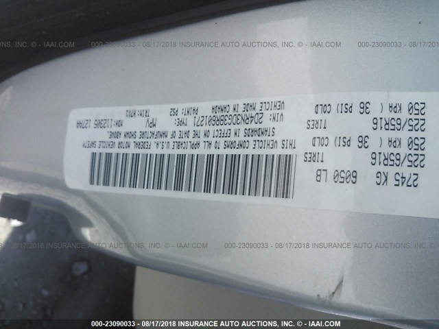 2D4RN3DG3BR601271 - 2011 DODGE GRAND CARAVAN MAINSTREET SILVER photo 9