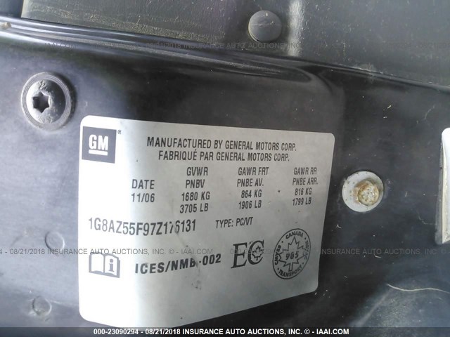 1G8AZ55F97Z176131 - 2007 SATURN ION LEVEL 2 黑色 照片 9
