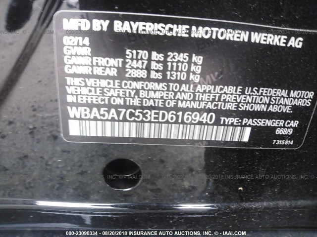 WBA5A7C53ED616940 - 2014 BMW 528 XI BLACK photo 9