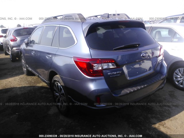 4S4BSENC6G3202347 - 2016 SUBARU OUTBACK 3.6R LIMITED BLUE photo 3