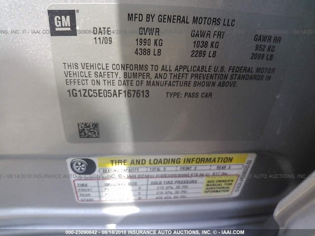 1G1ZC5E05AF167613 - 2010 CHEVROLET MALIBU 1LT SILVER photo 8