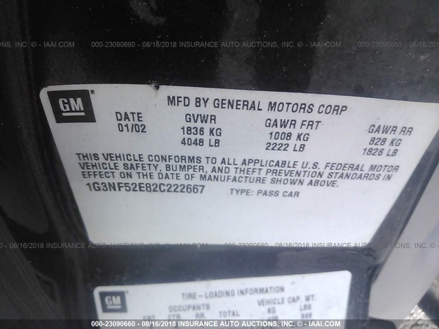 1G3NF52E82C222667 - 2002 OLDSMOBILE ALERO GLS 黑色 照片 9