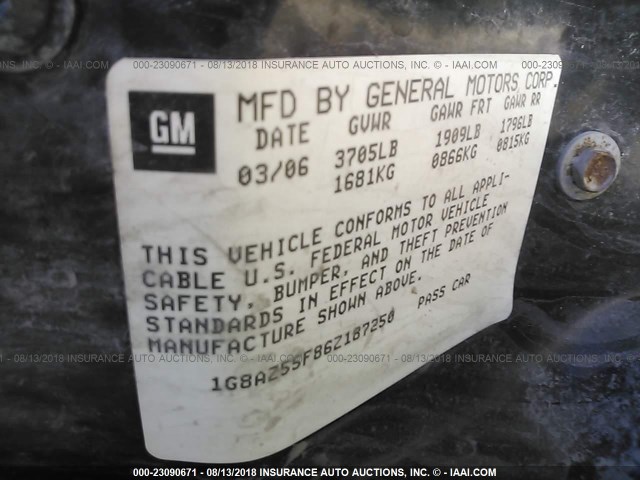 1G8AZ55F86Z187250 - 2006 SATURN ION LEVEL 2 BLACK photo 9