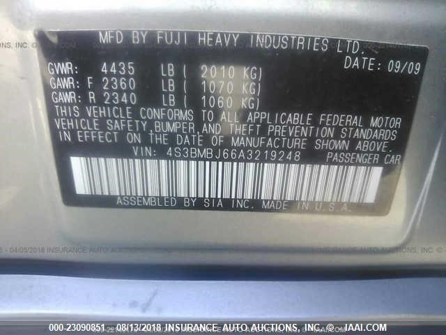 4S3BMBJ66A3219248 - 2010 SUBARU LEGACY 2.5I LIMITED SILVER photo 9