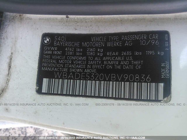 WBADE5320VBV90836 - 1997 BMW 540 I WHITE photo 9