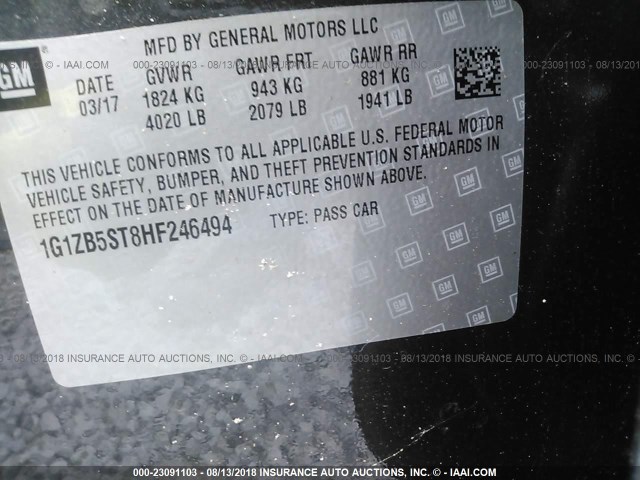 1G1ZB5ST8HF246494 - 2017 CHEVROLET MALIBU LS Boz foto 9