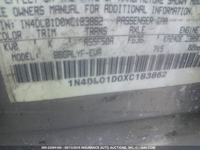 1N4DL01D0XC183862 - 1999 NISSAN ALTIMA XE/GXE/SE/GLE SILVER photo 9