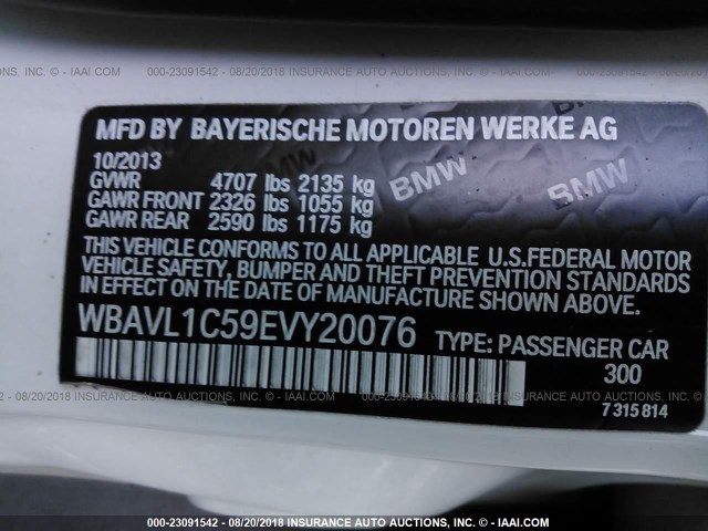WBAVL1C59EVY20076 - 2014 BMW X1 XDRIVE28I WHITE photo 9