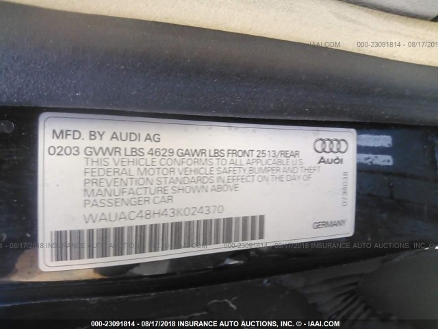 WAUAC48H43K024370 - 2003 AUDI A4 1.8 CABRIOLET BLACK photo 9