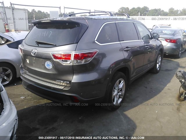 5TDDKRFH1FS152582 - 2015 TOYOTA HIGHLANDER LIMITED/LTD PLATINUM GRAY photo 4