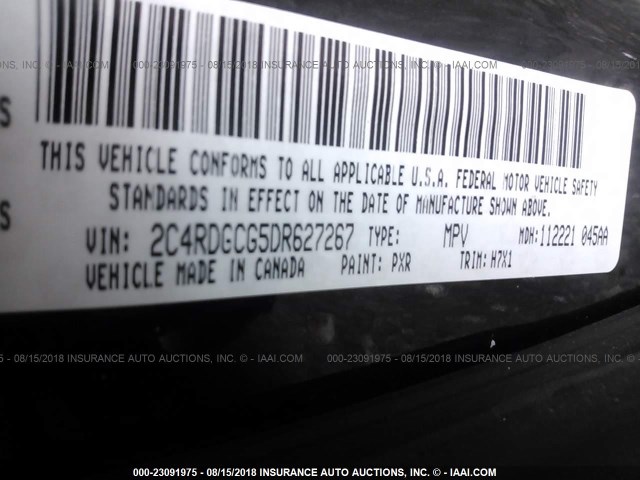 2C4RDGCG5DR627267 - 2013 DODGE GRAND CARAVAN SXT BLACK photo 9