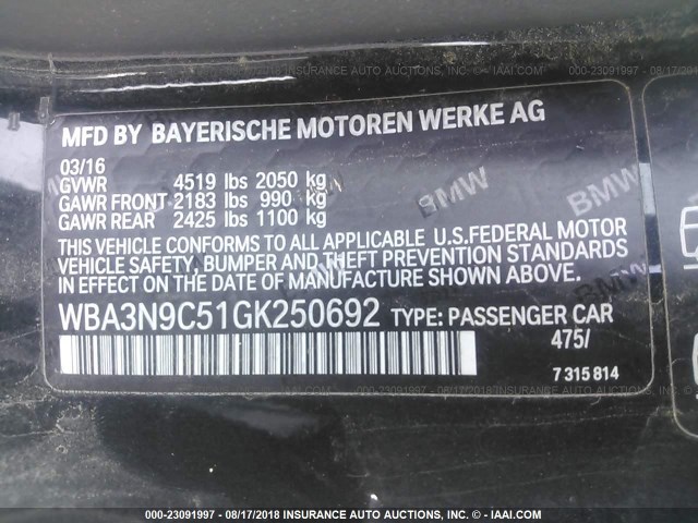 WBA3N9C51GK250692 - 2016 BMW 428 XI BLACK photo 9