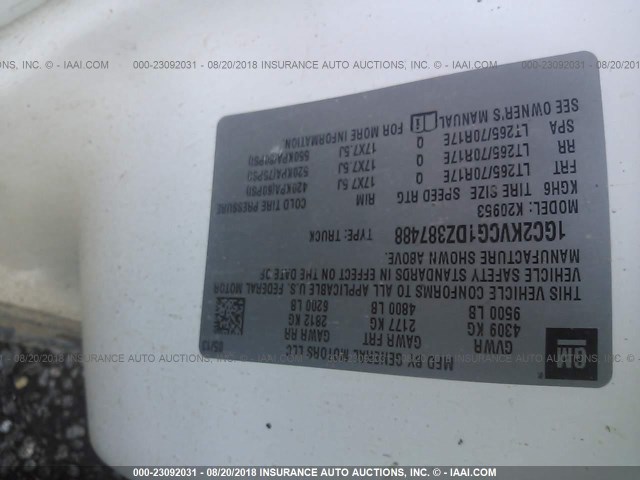 1GC2KVCG1DZ387488 - 2013 CHEVROLET SILVERADO K2500 HEAVY DUTY WHITE photo 9