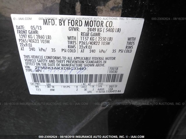 2FMDK3AKXDBC33493 - 2013 FORD EDGE SPORT BLACK photo 9