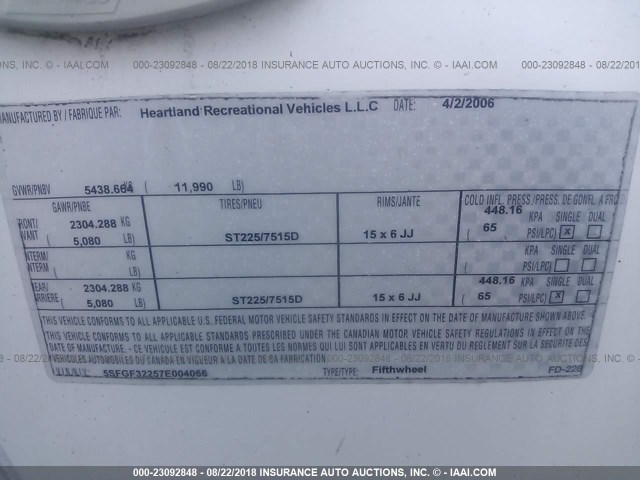 5SFGF32257E004066 - 2008 HEARTLAND OTHER  未知 照片 9