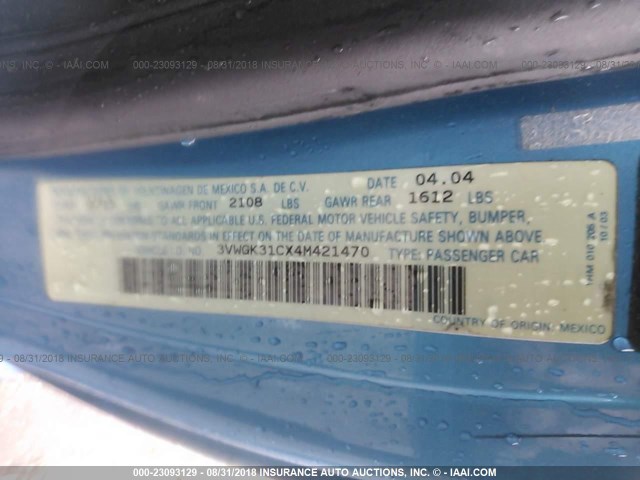 3VWGK31CX4M421470 - 2004 VOLKSWAGEN NEW BEETLE SATELLITE BLUE GLS 黑色 照片 9